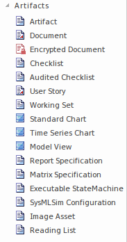 The Artifact page of the diagram toolbox in Sparx Systems Enterprise Architect.