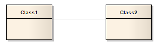 Part of a UML Class diagram showing an Association connector between two Class elements.