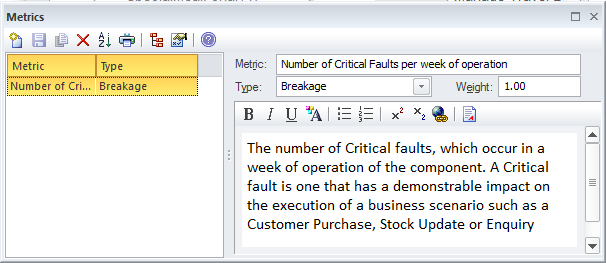 Setting metrics on an element in Sparx Systems Enterprise Architect.