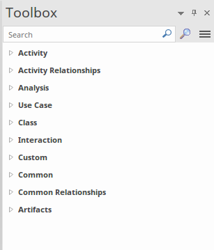 Iconix diagram toolbox in Sparx Systems Enterprise Architect.