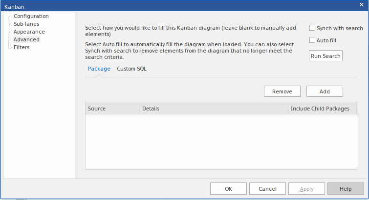 Choosing an automatic way to fill a Kanban Diagram in Sparx Systems Enterprise Architect.