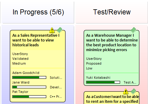 Multiple resources can be applied to work items on a Kanban Diagram in Sparx Systems Enterprise Architect.