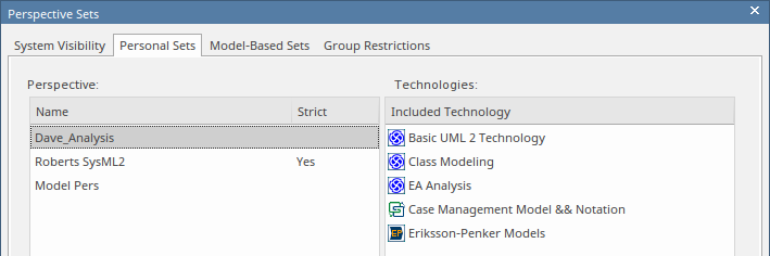 Creating a personal perspective in Sparx Systems Enterprise Architect.