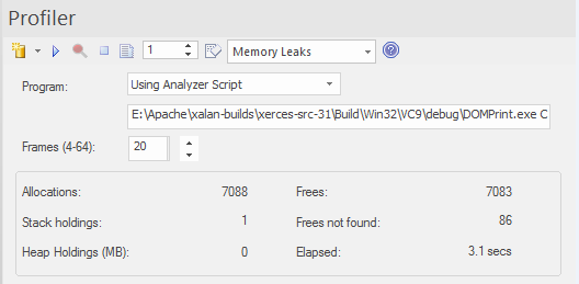 Memory leaks profiling interface in Enterprise Architect