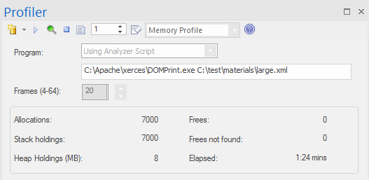 Memory profiling interface in Enterprise Architect