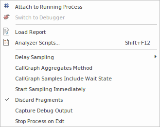 Setting options using the Profiler's toolbar menu