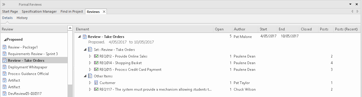 Managing Reviews in Sparx Systems Enterprise Architect.