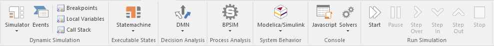 Part of the Simulate ribbon in Sparx Systems Enterprise Architect.