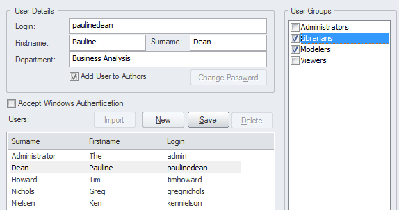 Setting up user security in Sparx Systems Enterprise Architect.