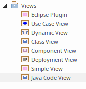 An image showing a customized view added to the end of the Views list in Sparx Systems Enterprise Architect.